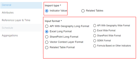 Importing General Tab with Import Type and Format highlighted